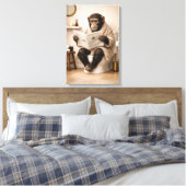 Grappige aap leest krant badkamer humor canvas afdruk (Insitu (Slaapkamer))