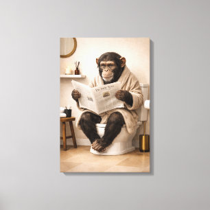 Grappige aap leest krant badkamer humor canvas afdruk