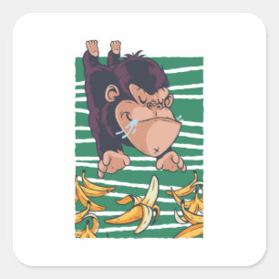 Grappige aap met bananen vierkante sticker