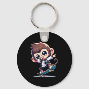 Grappige aap skateboarden sleutelhanger