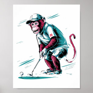 Grappige Aap Speelt Golf Grappig Dier Golfer Monc Poster