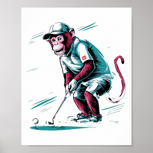Grappige Aap Speelt Golf Grappig Dier Golfer Monc Poster (Voorkant)