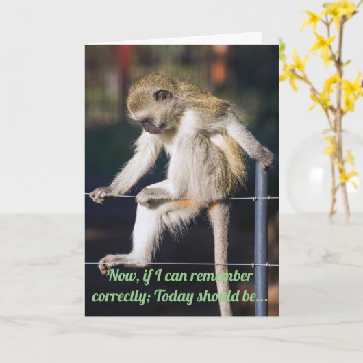 Grappige aap verjaardag kaart (Gele Bloem)