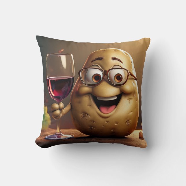 Grappige Aardappel Die Wijn Drinkt Kussen! Kussen (Voorkant)