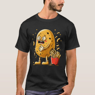 Grappige aardappel friet cartoon karakter gebroken t-shirt