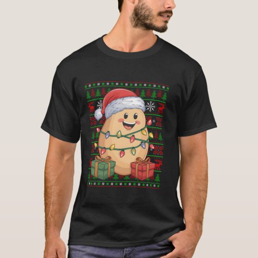 Grappige Aardappel Xmas Lights Ugly Santa Hat Aard T-shirt (Voorkant)
