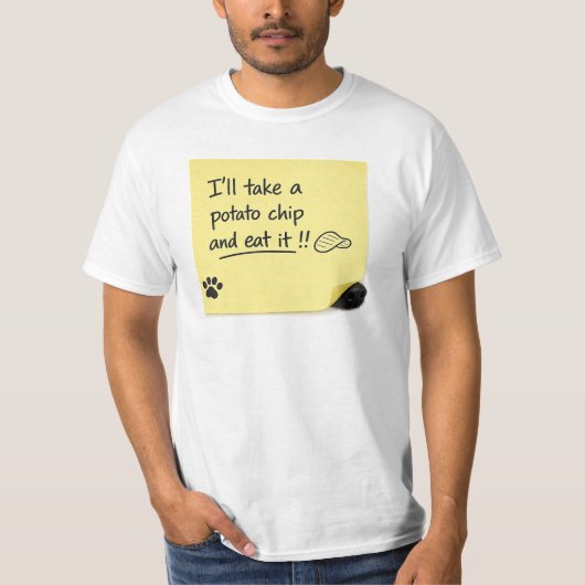 Grappige Aardappelchip Hond Post-it Meme T-shirt (Voorkant)