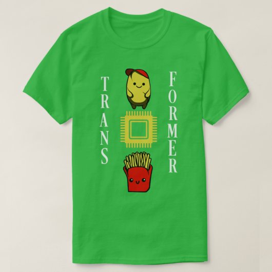 grappige aardappelfriettransformator t-shirt (Design voorkant)