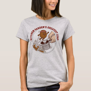 Grappige Aardappelstamper Retro Cartoon Mascotte T-shirt