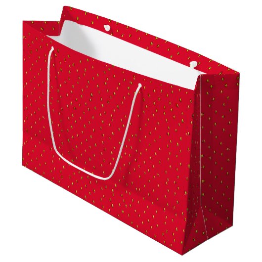 Grappige aardbei achtergrond rood large cadeautasje (Voorkant Gekanteld)