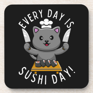 Grappige Aardige Chef Kat Elke Dag is het Sushi Da Bier Onderzetter
