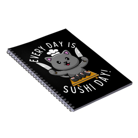 Grappige Aardige Kok Kat Elke Dag is Sushi Dag Notitieboek (Rechterzijde)