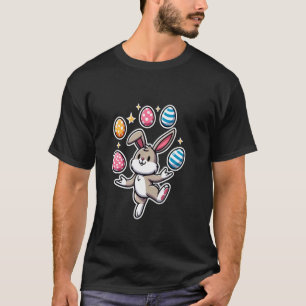 Grappige Aardige Paashaas Jongleerend Kleurrijke E T-shirt