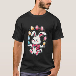 Grappige Aardige Paashaas Jongleerend Kleurrijke E T-shirt