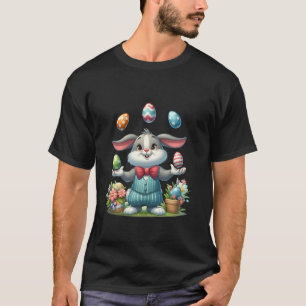 Grappige Aardige Paashaas Jongleert met Kleurrijke T-shirt