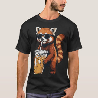 Grappige Aardige Rode Panda Die IJskoude Koffie Dr T-shirt