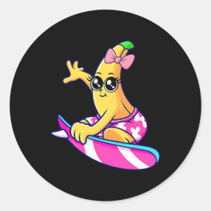 Grappige Aardige Surfende Banaan Zomer Fruit Carto Ronde Sticker