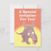 Grappige aardvark cartoon gepersonaliseerde uitnod kaart (Achterkant)