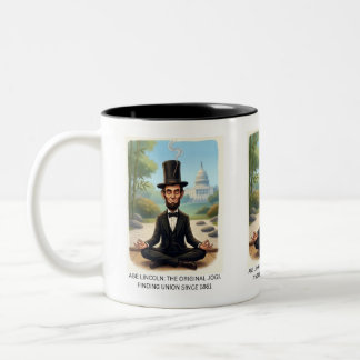 Grappige Abe Lincoln Yoga Caricatuur - De Originel Tweekleurige Koffiemok