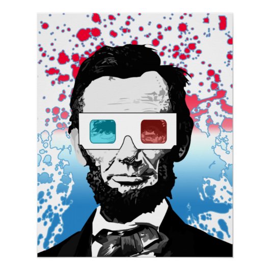 Grappige Abraham Lincoln 3D Bril Patriottische Pop Perfect Poster (Voorkant)