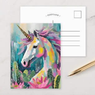Grappige Abstracte eenhoorn en vetplanten Briefkaart