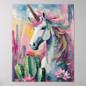 Grappige Abstracte eenhoorn en vetplanten Poster (Voorkant)