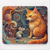 Grappige Abstracte kat en muis Muismat (Voorkant)