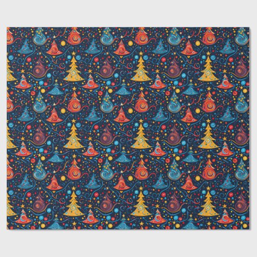 Grappige Abstracte kerstbomen in felle kleuren Cadeaupapier (Vlak)