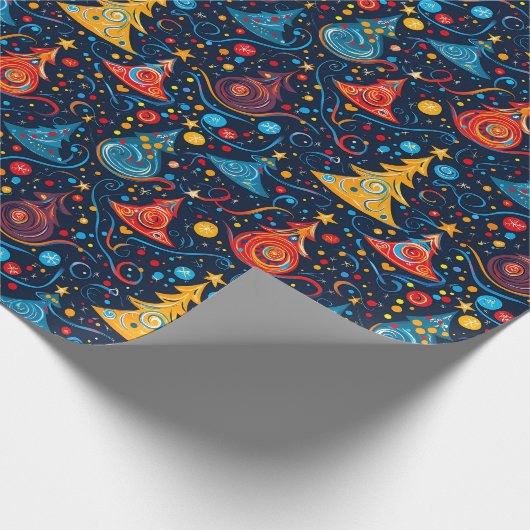 Grappige Abstracte kerstbomen in felle kleuren Cadeaupapier (Hoek)