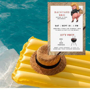 Grappige achtertuin BBq en zwembadfeest Kaart