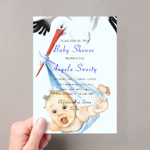 Grappige Acryl Baby Shower Uitnodiging met Ooievaa