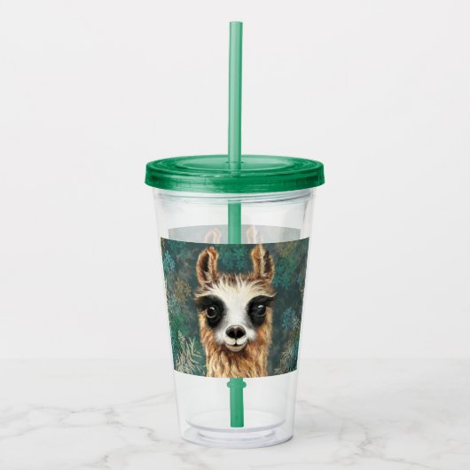 Grappige Acryl Tumbler met Curious Baby Alpaca Drinkbeker (Voorkant)