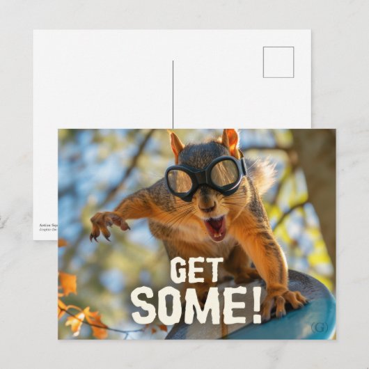 Grappige actie eekhoorn Briefkaart "Get Some" (Voorkant / Achterkant)