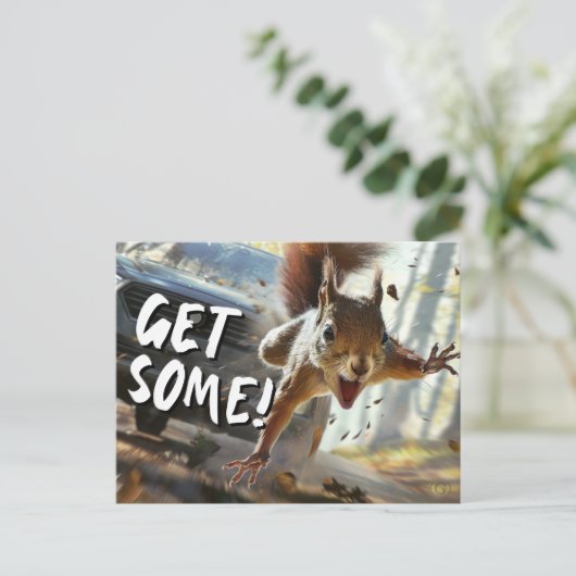 Grappige actie eekhoorn Briefkaart "Get Some" (Staand voorkant)