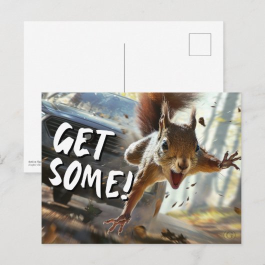 Grappige actie eekhoorn Briefkaart "Get Some" (Voorkant / Achterkant)