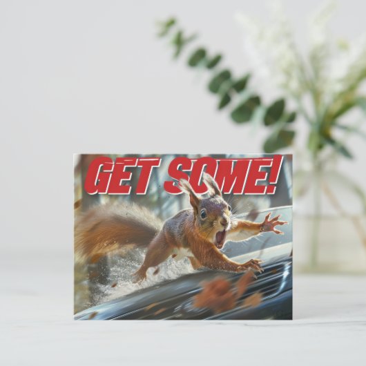 Grappige actie eekhoorn Briefkaart "Get Some" (Staand voorkant)