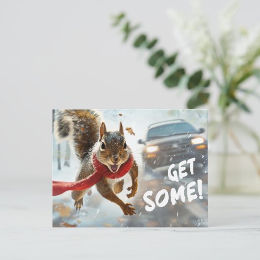 Grappige actie eekhoorn Briefkaart "Get Some" (Staand voorkant)