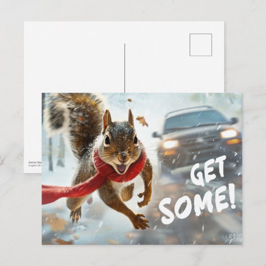 Grappige actie eekhoorn Briefkaart "Get Some" (Voorkant / Achterkant)