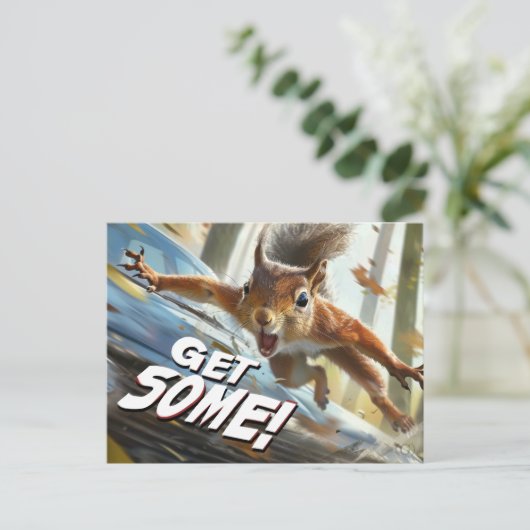 Grappige actie eekhoorn Briefkaart "Get Some" (Staand voorkant)