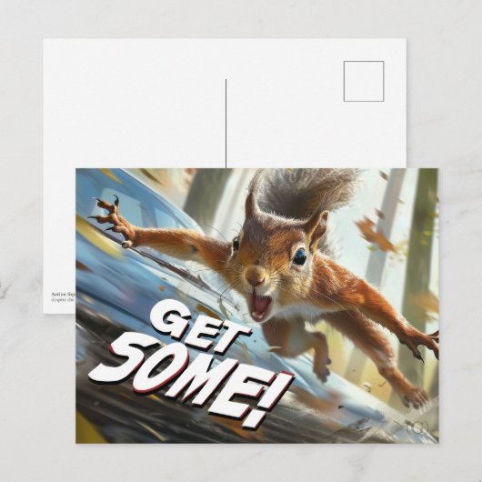 Grappige actie eekhoorn Briefkaart "Get Some" (Voorkant / Achterkant)