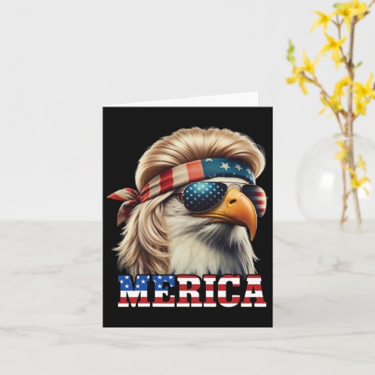 Grappige Adelaar Merica 4 juli blonde pruik mullet Kaart (Gele Bloem)