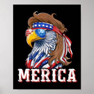 Grappige Adelaar Mullet 4 juli VS Amerikaanse Vlag Poster