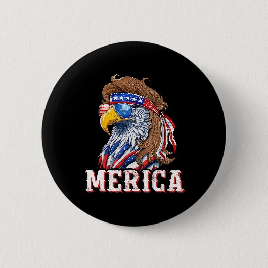 Grappige Adelaar Mullet 4 juli VS Amerikaanse Vlag Ronde Button 5,7 Cm (Voorkant)