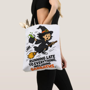 Grappige ADHD Heks Te Laat Halloween Tote Bag