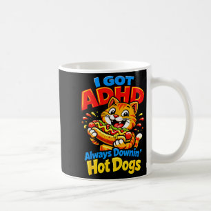 Grappige ADHD kat eet altijd hotdogs, voedselliefh Koffiemok