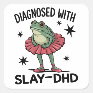 Grappige ADHD Kikker Neurodivergente Meme Y2K Frog Vierkante Sticker