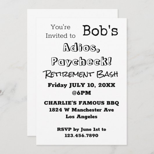 GRAPPIGE Adios, Paycheck Papa Pensioenfeest Kaart (Voorkant / Achterkant)