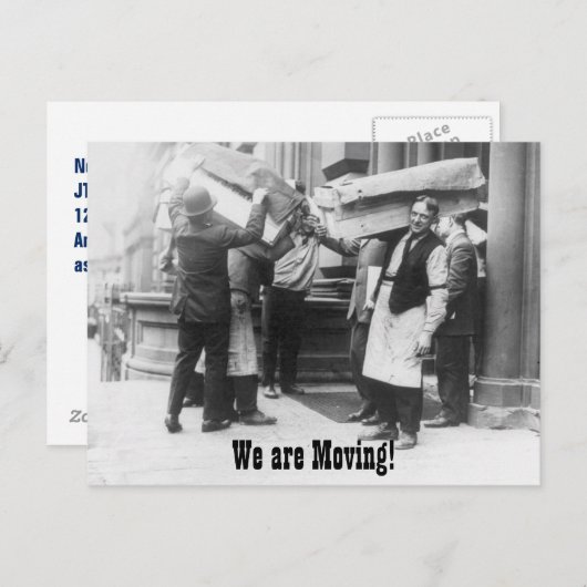 Grappige  adreswijziging van bewegende mannen aankondigingskaart (Voorkant / Achterkant)