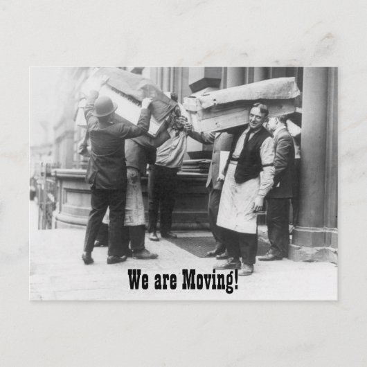 Grappige  adreswijziging van bewegende mannen aankondigingskaart (Voorkant)