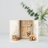 Grappige adreswijziging van lichtbruine hond briefkaart (Staand voorkant)